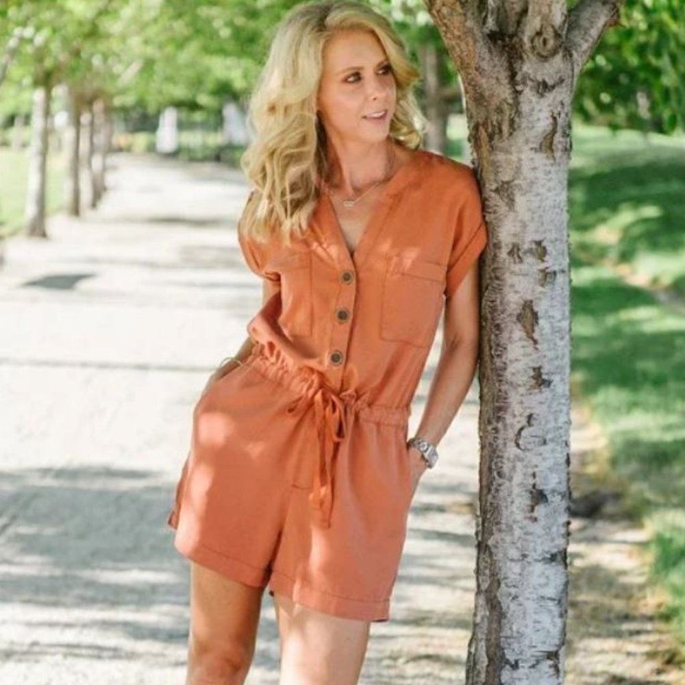 SANCTUARY Landscape Romper Orange Size XS